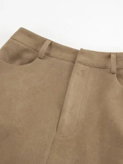 Jupe maxi vintage kaki en faux daim fente sur le devant taille haute