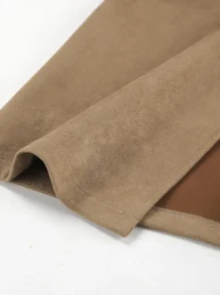 Jupe maxi vintage kaki en faux daim fente sur le devant taille haute