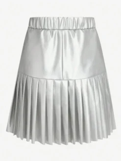 Jupe mini évasée à taille haute en similicuir plissée accordéon pour femme 2026