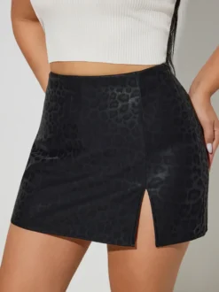 Jupe moulante mini en similicuir taille haute avec fente latérale pour femme 2026