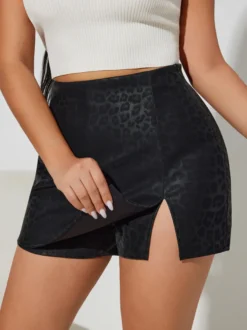 Jupe moulante mini en similicuir taille haute avec fente latérale pour femme 2026