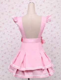 Jupe multi-couches Lolita en coton rose avec Polka Déguisements Halloween