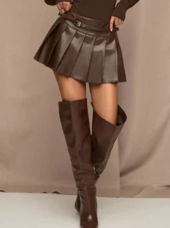Jupe plissée courte chic en similicuir pour femme 2026