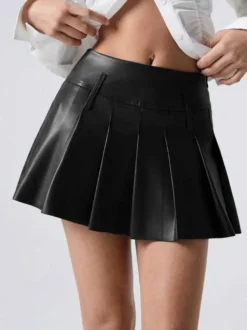 Jupe plissée mini en similicuir pour femme 2026