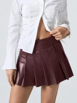 Jupe plissée mini en similicuir pour femme 2026