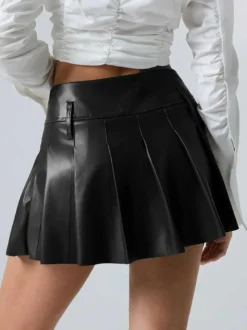Jupe plissée mini en similicuir pour femme 2026