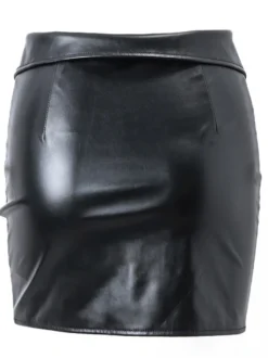 Jupe Pour Femme Noir Détails Métalliques Cuir PU Short Femme Bas