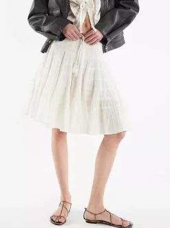 Jupes blanches plissées taille naturelle chic pour femmes