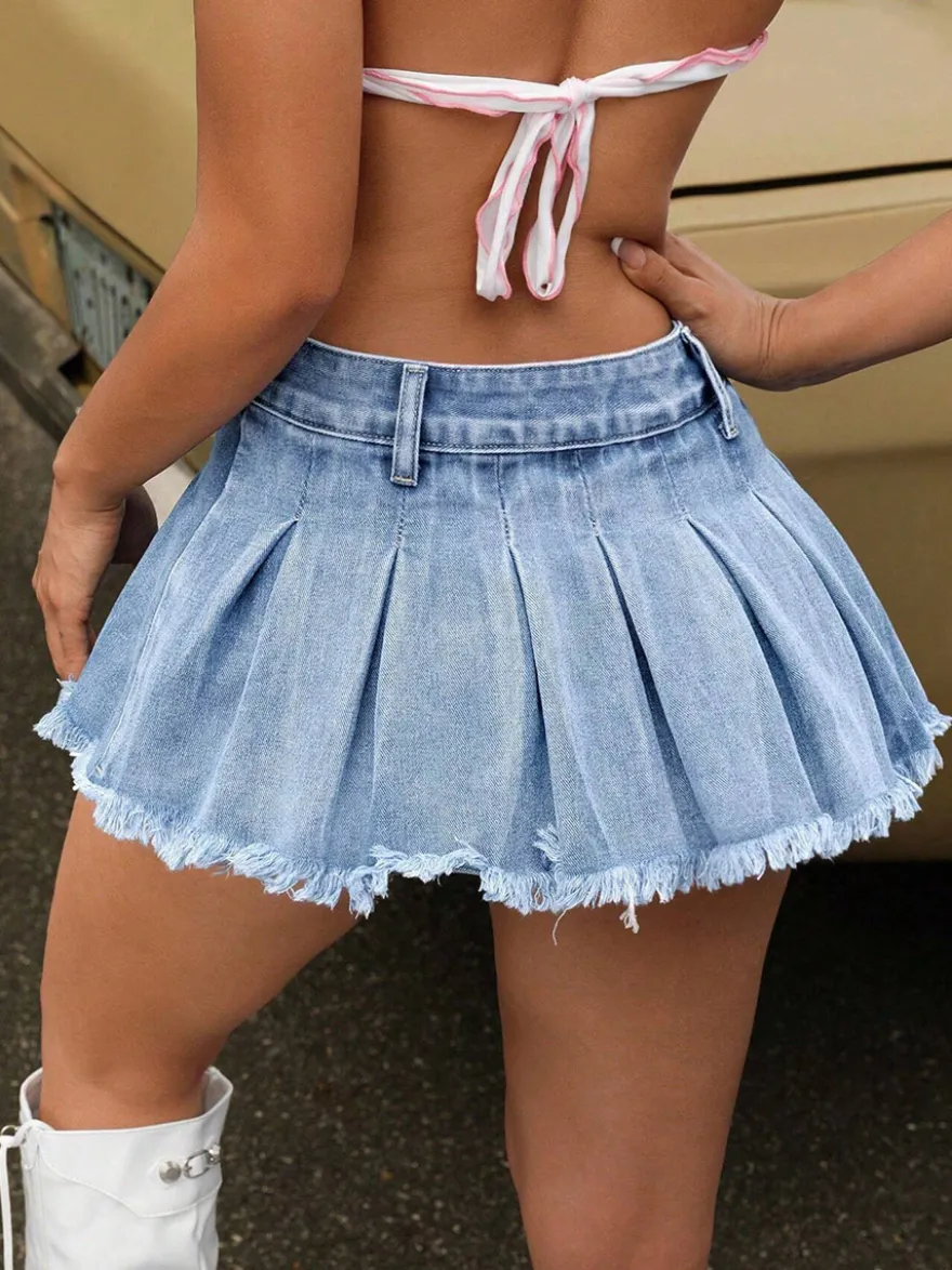Jupes bleues slim fit taille haute en denim chic mini bas pour femmes