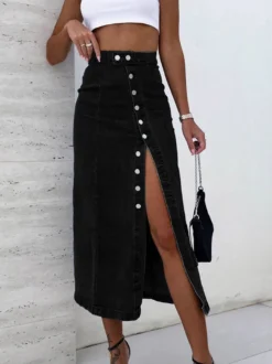Jupes en denim bleu style décontracté automne longueur mi-mollet bas pour femmes