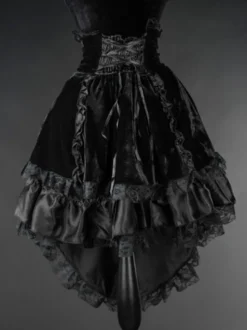 Jupes gothiques Lolita SK noires en dentelle à lacets