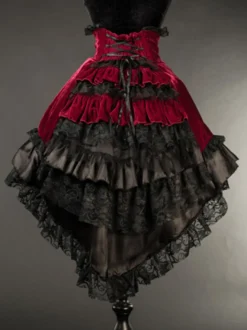 Jupes gothiques Lolita SK noires en dentelle à lacets