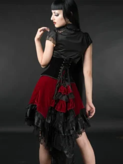 Jupes gothiques Lolita SK noires en dentelle à lacets