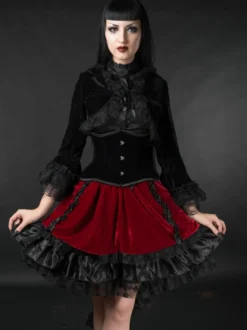 Jupes gothiques Lolita SK noires en dentelle à lacets