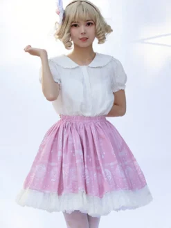 Jupes Harajuku Lolita SK Jupes Lolita à volants roses à imprimé fleurie
