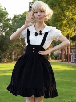 Jupes Idol Lolita SK Jupes Lolita à volants noirs à imprimé Fleurie