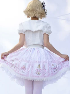 Jupes Lolita Harajuku Lolita SK À Volants Rose Clair À Imprimé Fleurie