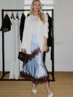 Jupes longues abricot en polyester chic pour le printemps bas pour femmes
