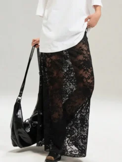 Jupes noires taille naturelle sexy transparentes longues bas pour femmes