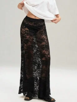 Jupes noires taille naturelle sexy transparentes longues bas pour femmes