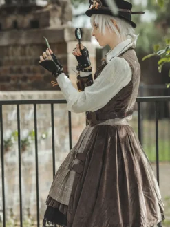 Jupe Steampunk Lolita SK Infanta Coffee Brown Détails en métal Mélange de coton Velours Lolita Overskirt Outfits