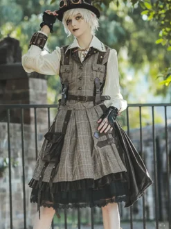 Jupe Steampunk Lolita SK Infanta Coffee Brown Détails en métal Mélange de coton Velours Lolita Overskirt Outfits