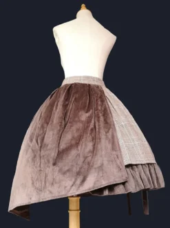 Jupe Steampunk Lolita SK Infanta Coffee Brown Détails en métal Mélange de coton Velours Lolita Overskirt Outfits