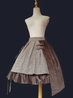 Jupe Steampunk Lolita SK Infanta Coffee Brown Détails en métal Mélange de coton Velours Lolita Overskirt Outfits