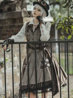 Jupe Steampunk Lolita SK Infanta Coffee Brown Détails en métal Mélange de coton Velours Lolita Overskirt Outfits