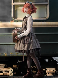 Jupe Steampunk Lolita SK Infanta Coffee Brown Détails en métal Mélange de coton Velours Lolita Overskirt Outfits