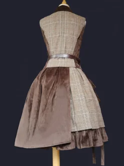 Jupe Steampunk Lolita SK Infanta Coffee Brown Détails en métal Mélange de coton Velours Lolita Overskirt Outfits