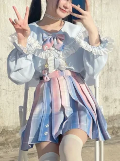 Jupe Style Académique Lolita SK Jupes Lolita Ombre Bleu Ciel Clair