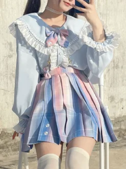 Jupe Style Académique Lolita SK Jupes Lolita Ombre Bleu Ciel Clair
