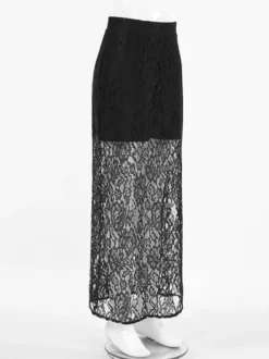 Jupe taille haute en dentelle noire transparente ajourée