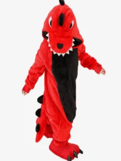 Kigurumi Carnaval Pyjama 2026 Rouge Dinosaure Enfants Cadeaux Noël En Flanelle Toilette Facile Combinaison Déguisements Halloween