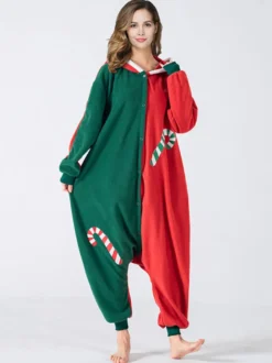Kigurumi Combinaison Pyjamas Noël Adulte Vert Polyester Déguisement Enfant