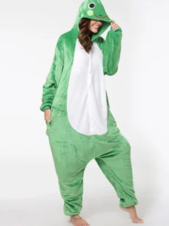 Kigurumi Pyjamas Grenouille Adulte Vert Flanelle Facile Toilette Combinaison Déguisements Halloween Carnaval