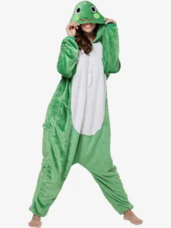 Kigurumi Pyjamas Grenouille Adulte Vert Flanelle Facile Toilette Combinaison Déguisements Halloween Carnaval
