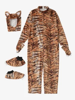 Kigurumi Pyjamas Onesie Halloween Adulte Tigre Imprimé Polyester Combinaison Capuche Kigurumi Costumes