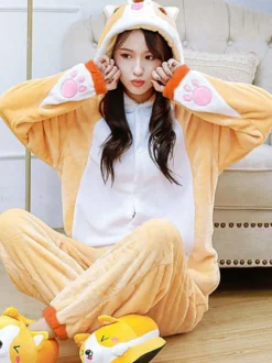 Kigurumi Pyjamas Shiba Inu Chien Grenouillère Adultes Unisexe Flanelle Hiver Vêtements De Nuit Costume Cosplay Carnaval