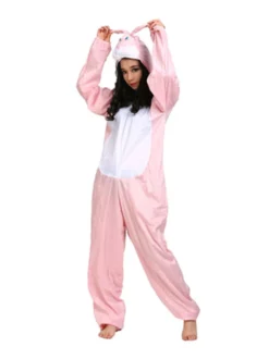 Lapin De Pâques Kigurumi Rose Pyjamas Carnaval Flanelle Lièvre Combinaison Adulte Déguisements Halloween