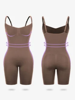 Linge de Mariée Body gainant une pièce amincissant modelant le ventre rehausseur de bras sous-vêtement body gainant abricot clair sans manches bretelles pour le cou