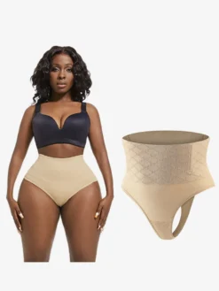 Linge de Mariée Body string taille haute pour femmes grandes tailles gainant ventre plat et fesses galbées.