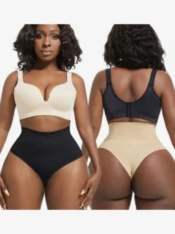Linge de Mariée Body string taille haute pour femmes grandes tailles gainant ventre plat et fesses galbées.