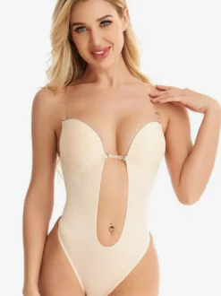 Linge de Mariée Bustier invisible dos nu sans coutures gaine plongeante couleur chair soutien-gorge sans manches et dos nu.