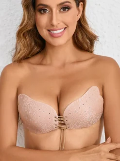 Linge de Mariée Cache-tétons push-up pour femmes auto-adhésifs avec cordon de serrage lingerie