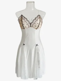 Linge de Mariée Chemise de nuit Spaghetti Strap Dot Chemise de nuit sexy en blanc