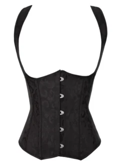 Linge de Mariée Corset sein nu noir en jacquard avec lacets de dentelle