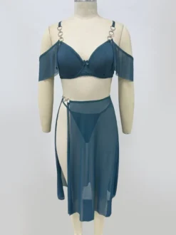 Linge de Mariée Ensembles de pyjama en polyester blanc superposé 3 pièces soutien-gorge culotte jupe lingerie vêtements de nuit