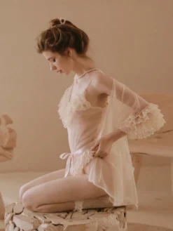 Linge de Mariée Ensembles de pyjama Lingerie de fête dos nu en polyester blanc
